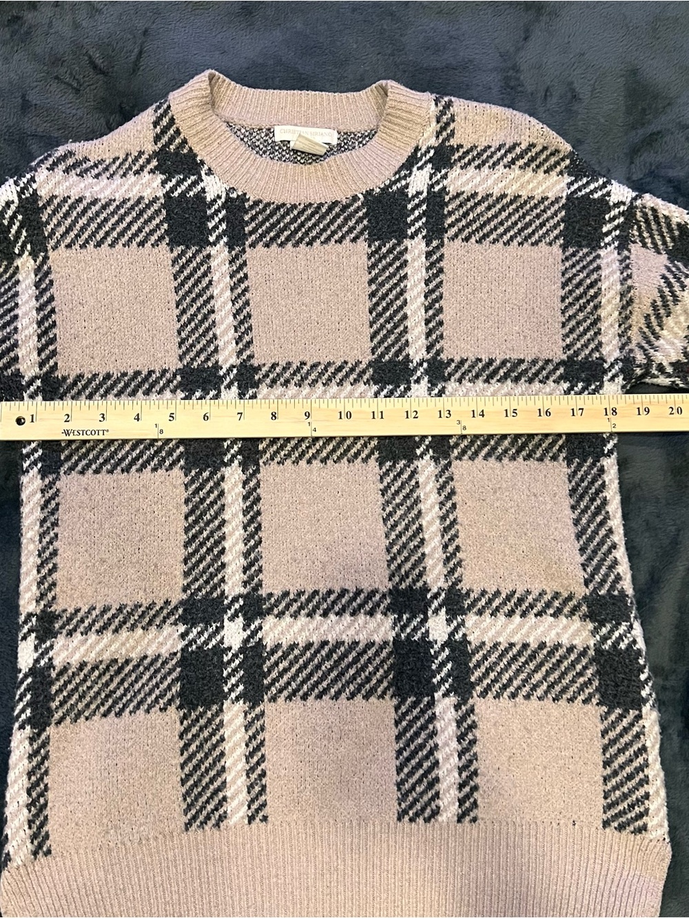 Christian Siriano Plaid Crewneck Sweater in Taupe and Black XS - Picture 6 of 7